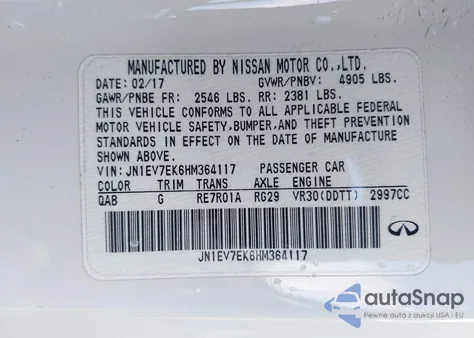 2017 Infiniti Q60 3.0T Premium from USA, damaged, VIN JN1EV7EK6HM364117